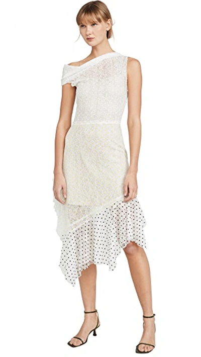 Shop Anais Jourden Duo Lace Off Shoulder Midi Dress In White Rainbow In White Multi