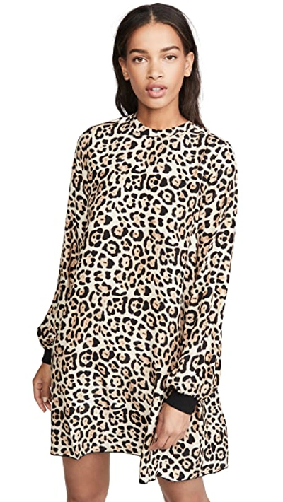 Leopard Print Bishop Sleeve Mini Dress