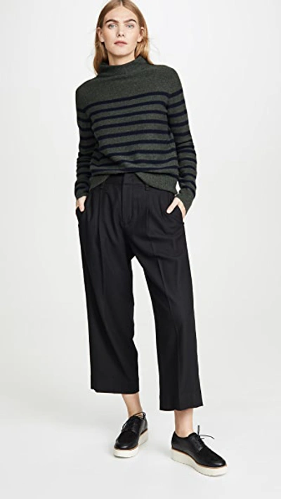 Shop Vince Brenton Stripe Cashmere Sweater In Heather Moss/coastal