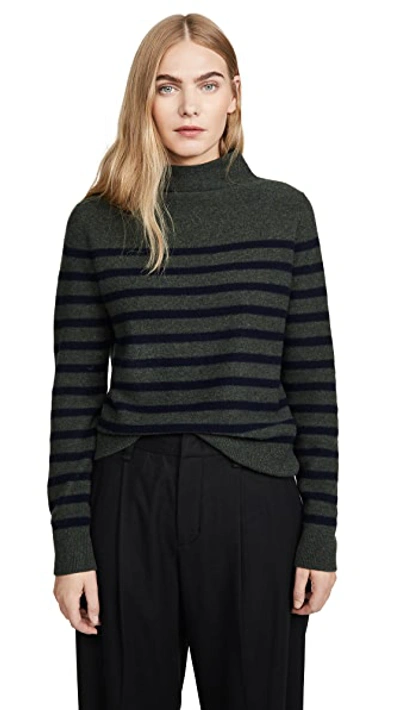 Shop Vince Brenton Stripe Cashmere Sweater In Heather Moss/coastal