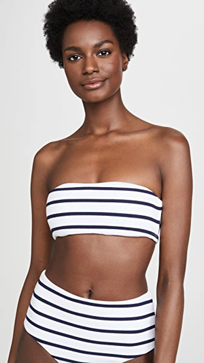 Shop Eberjey Retro Stripe Summer Bikini Top In Peacoat/white