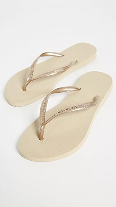 Shop Havaianas Slim Flip Flops In Sand Grey/light Golden