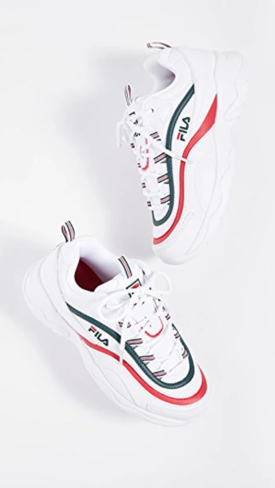Fila Ray Disruptor Leather Platform Trainers In White navy red