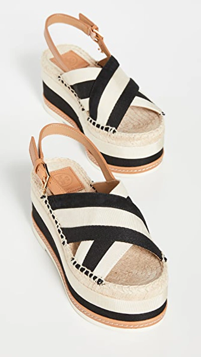 Shop Tory Burch Grosgrain Platform Espadrille Sandals In Cream/perfect Black