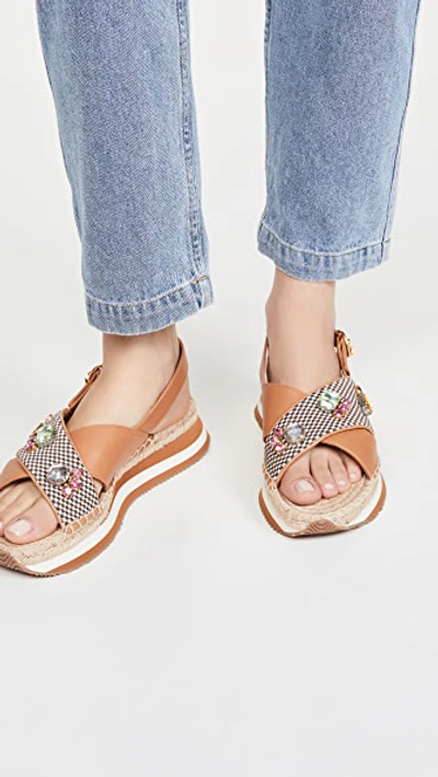 Shop Tory Burch Daisy Crystal Sandals In Desert Camel/multi