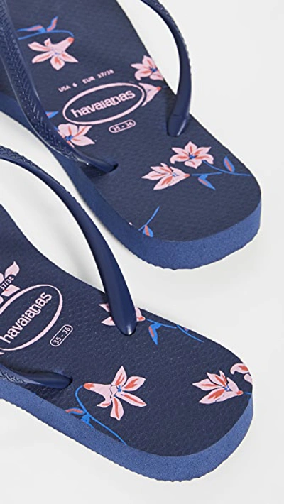 Shop Havaianas Slim Floral Flip Flop In Navy Blue