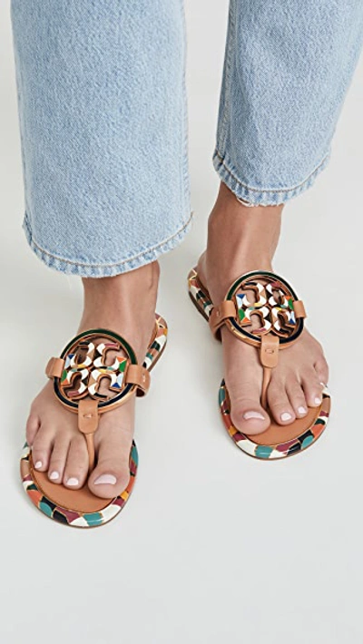 Shop Tory Burch Enamel Miller Sandals In Aged Vachetta