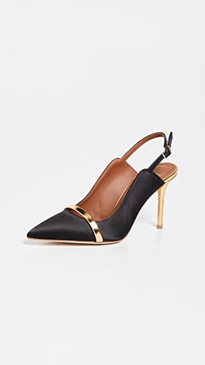 Shop Malone Souliers By Roy Luwolt Marion 85mm Slingback Pumps In Black/gold