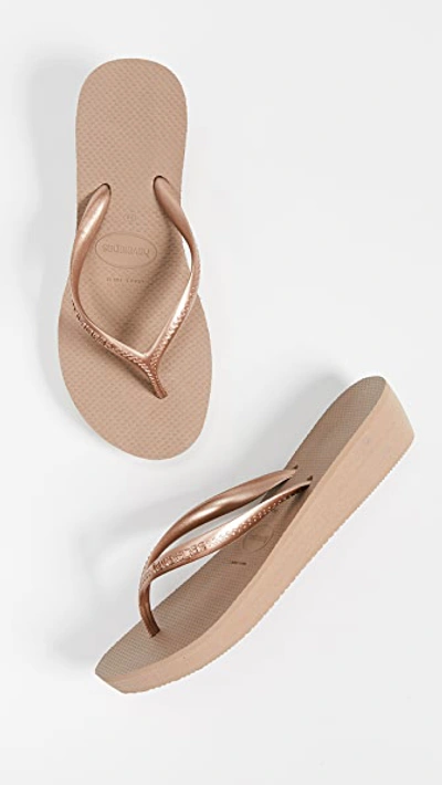 Shop Havaianas High Light Wedge Flip Flops In Rose Gold