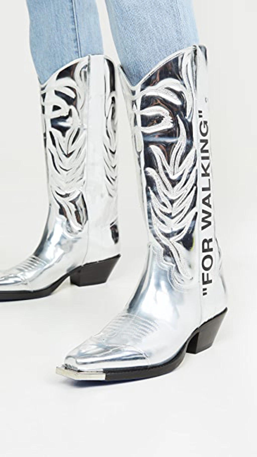 Off white for Walking Metallic Cowboy Boots In Silver ModeSens