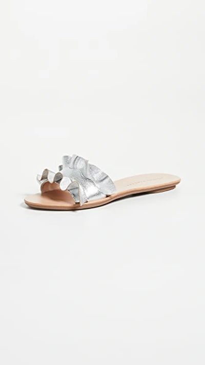 Shop Loeffler Randall Birdie Ruffle Slides In Silver