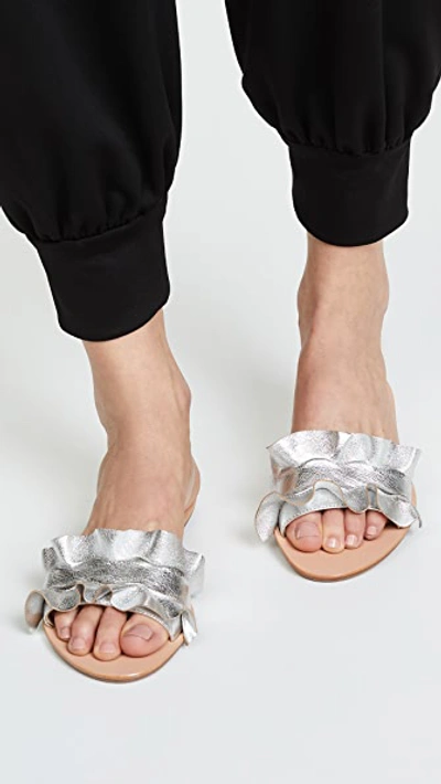 Shop Loeffler Randall Birdie Ruffle Slides In Silver