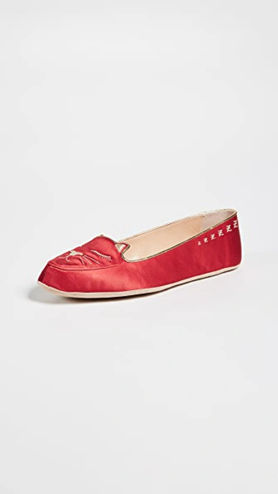 Shop Charlotte Olympia Cat Nap Slipper Set In Red