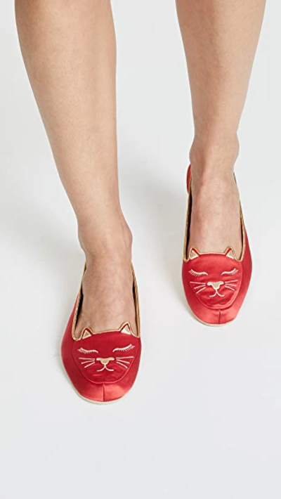 Shop Charlotte Olympia Cat Nap Slipper Set In Red