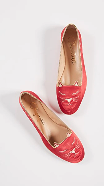 Shop Charlotte Olympia Cat Nap Slipper Set In Red