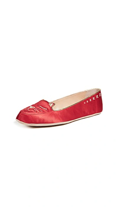 Shop Charlotte Olympia Cat Nap Slipper Set In Red