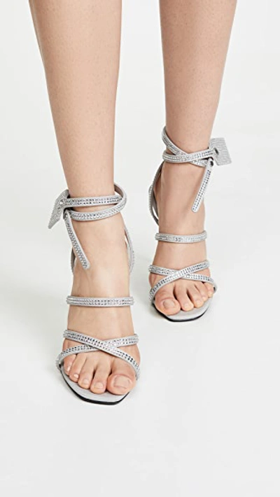 Shop Off-white Crystal Satin Zip Tie Sandals