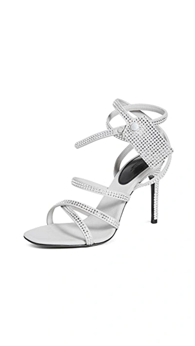 Shop Off-white Crystal Satin Zip Tie Sandals