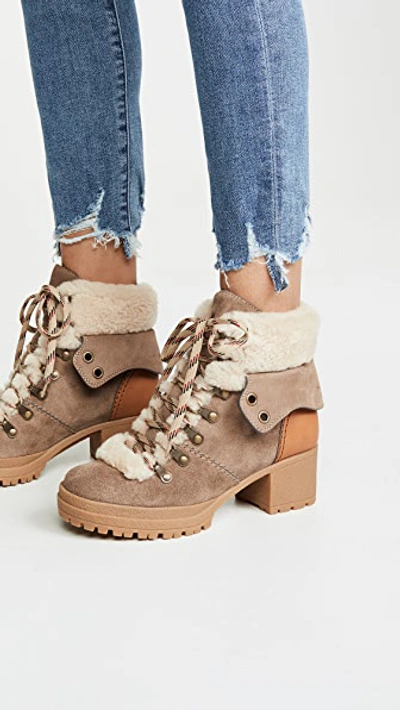 Shop See By Chloé Eileen Mid Shearling Hiker Boots In Taupe/natural