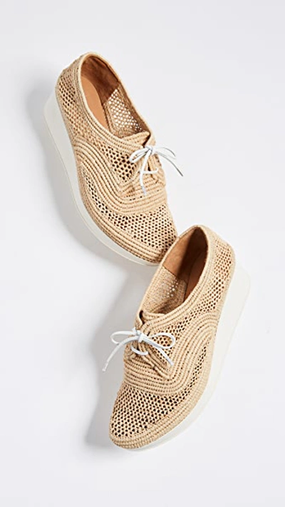 Shop Robert Clergerie Vicoleo Wedge Oxfords In Gold/blanc/rafia