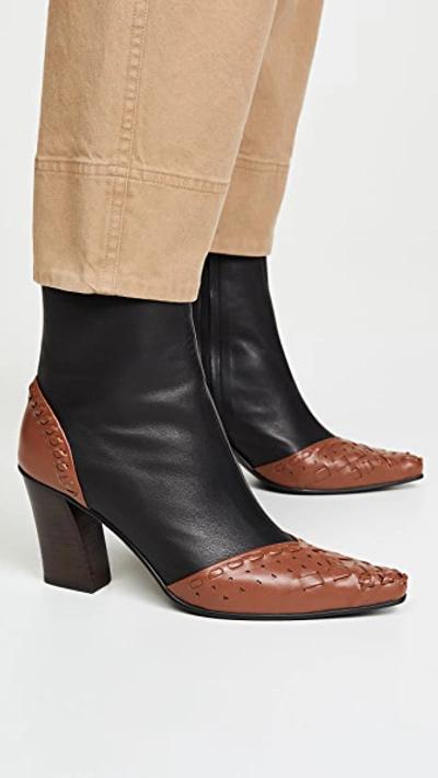 Shop Reike Nen String Embroidery Slim Boots In Brown/black