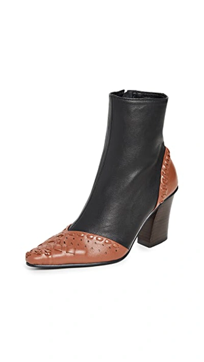 Shop Reike Nen String Embroidery Slim Boots In Brown/black