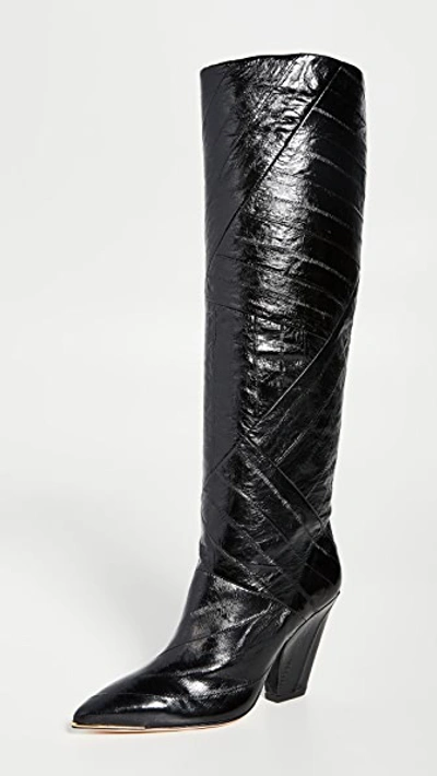 Tory Burch Lila Eel-leather Knee Boots In Black | ModeSens