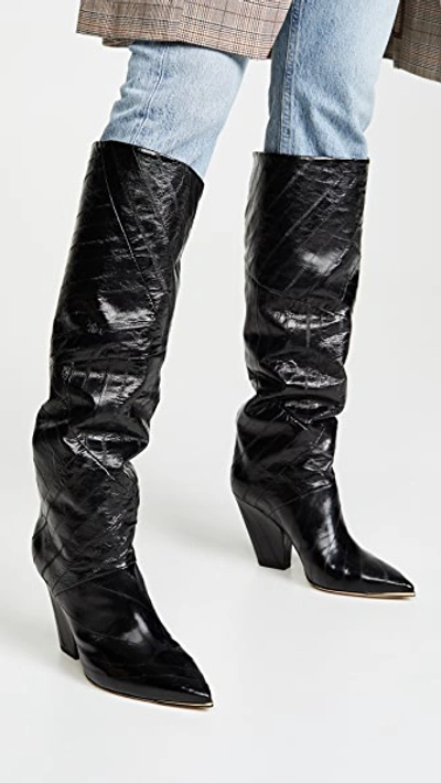 Tory Burch Lila Eel-leather Knee Boots In Black | ModeSens