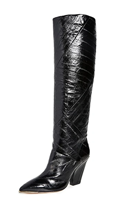 Tory Burch Lila Eel-leather Knee Boots In Black | ModeSens