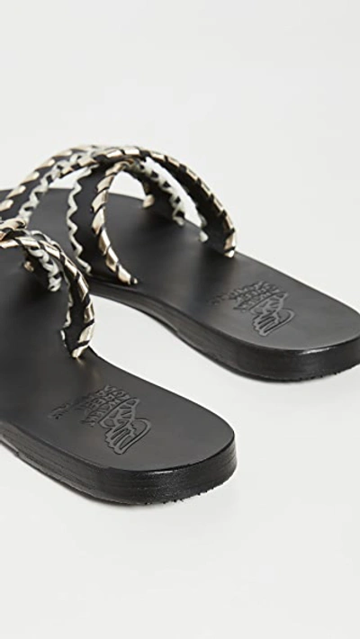 Shop Ancient Greek Sandals Desmos Stitch Slides In Black/platinum