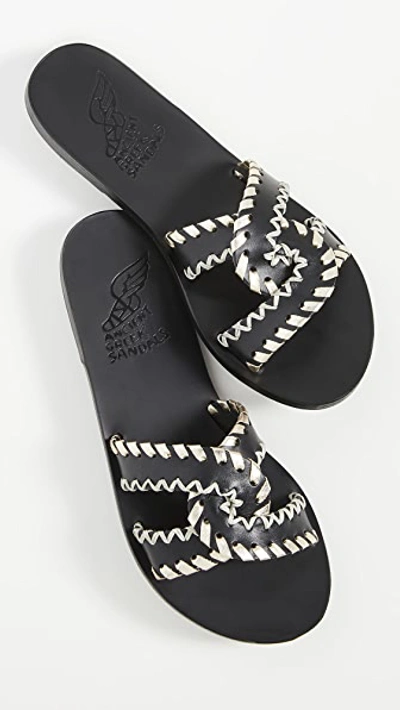 Shop Ancient Greek Sandals Desmos Stitch Slides In Black/platinum