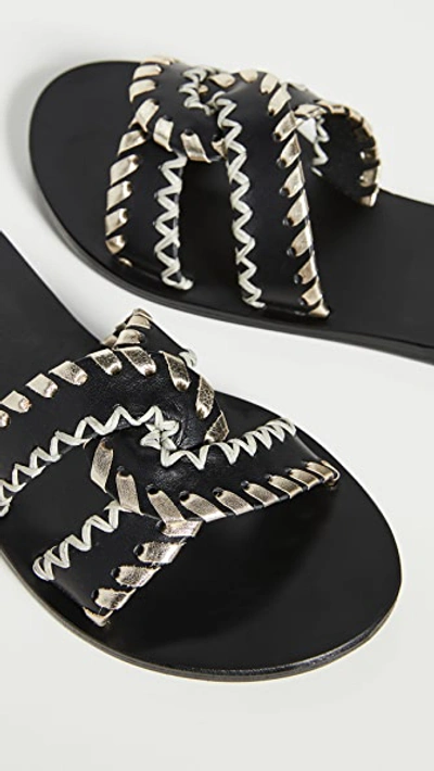 Shop Ancient Greek Sandals Desmos Stitch Slides In Black/platinum