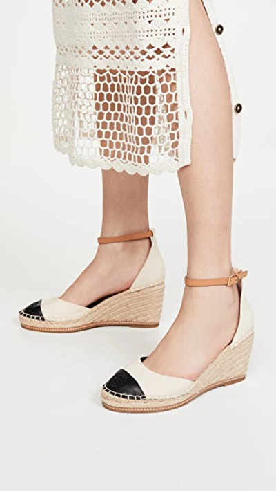 Tory Burch Colorblock Ankle-strap Wedge Espadrilles In Cream / Perfect  Black | ModeSens