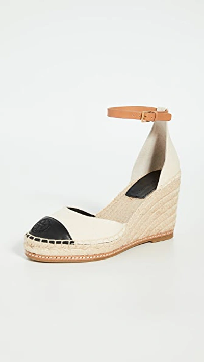 Shop Tory Burch 85mm Colorblock Wedge Espadrilles In Cream/perfect Black