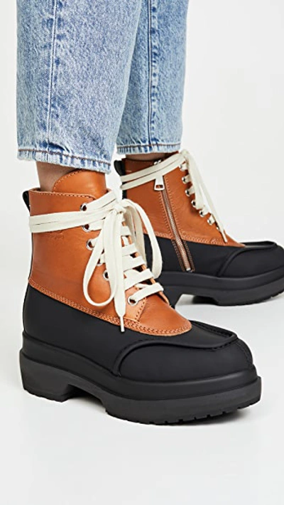 Mm6 Maison Margiela Hiking Boots In Black And Brown Leather In 
