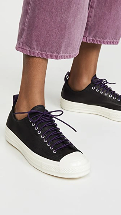 Shop Converse Chuck 70 Fleece Leather Ox Sneakers In Black/grand/purple/egret