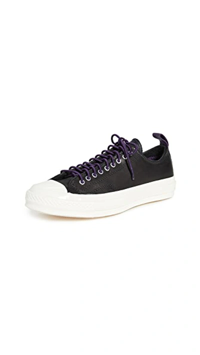 Shop Converse Chuck 70 Fleece Leather Ox Sneakers In Black/grand/purple/egret