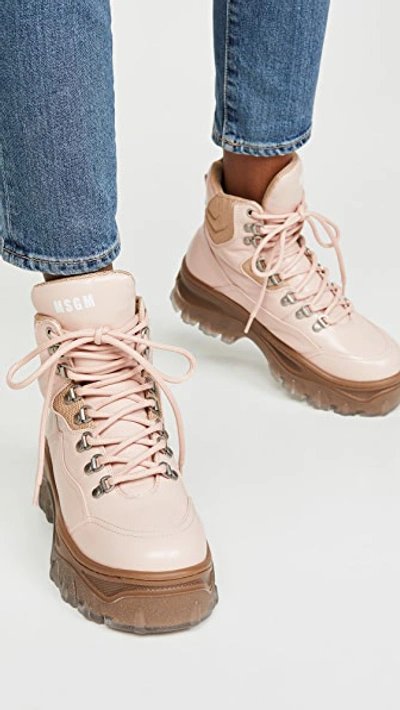 Shop Msgm Hiking Boots In Nude