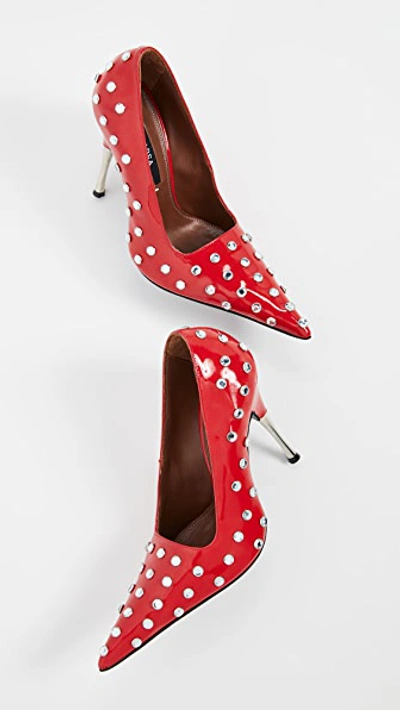 Shop Area Polka Dot Studded Pumps In Red/clear