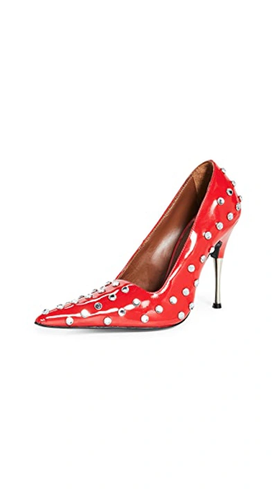 Shop Area Polka Dot Studded Pumps In Red/clear