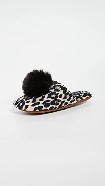 Shop Minnie Rose Cashmere Leopard Pom Pom Slippers In Ecru/combo
