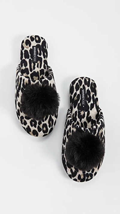 Shop Minnie Rose Cashmere Leopard Pom Pom Slippers In Ecru/combo