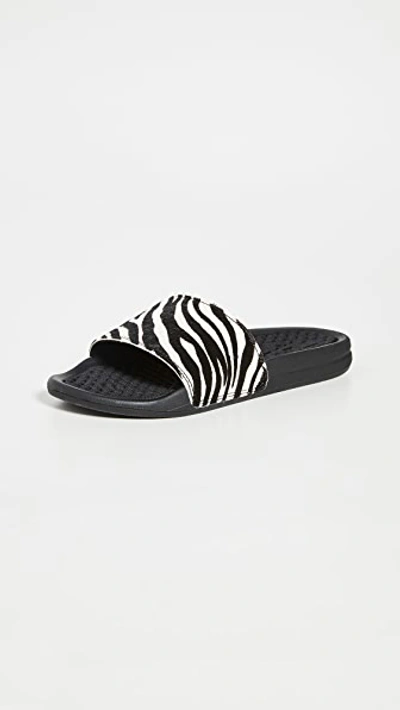 Shop Apl Athletic Propulsion Labs Iconic Calf Hair Slides In Zebra