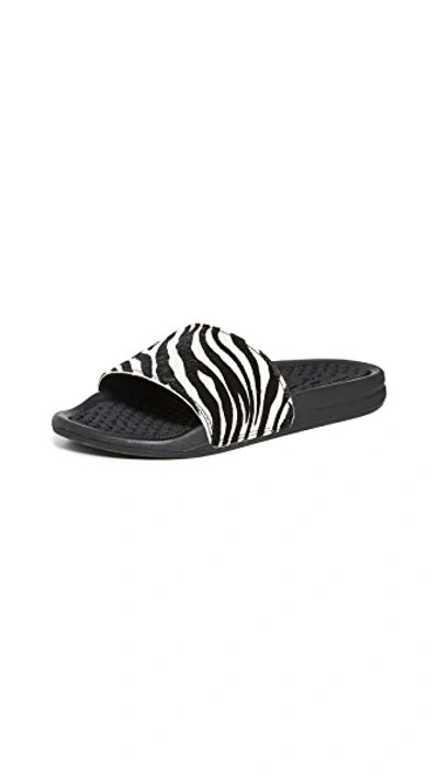 Shop Apl Athletic Propulsion Labs Iconic Calf Hair Slides In Zebra