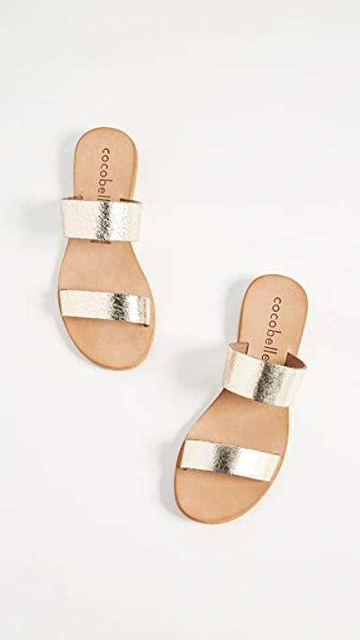 Shop Cocobelle Leather Slide Sandals In Cracked Gold