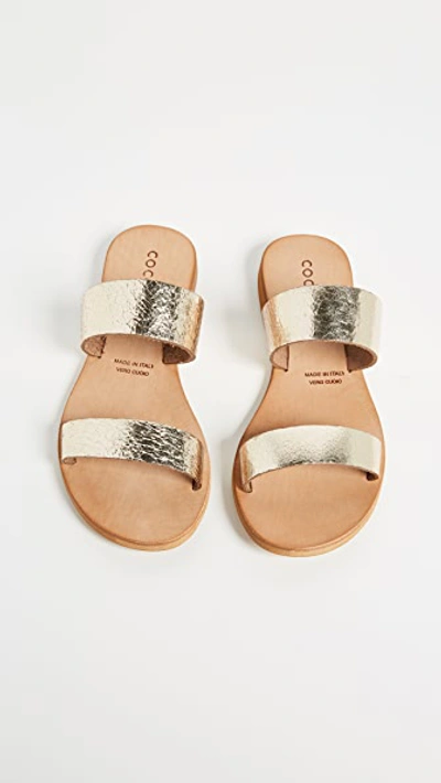 Shop Cocobelle Leather Slide Sandals In Cracked Gold