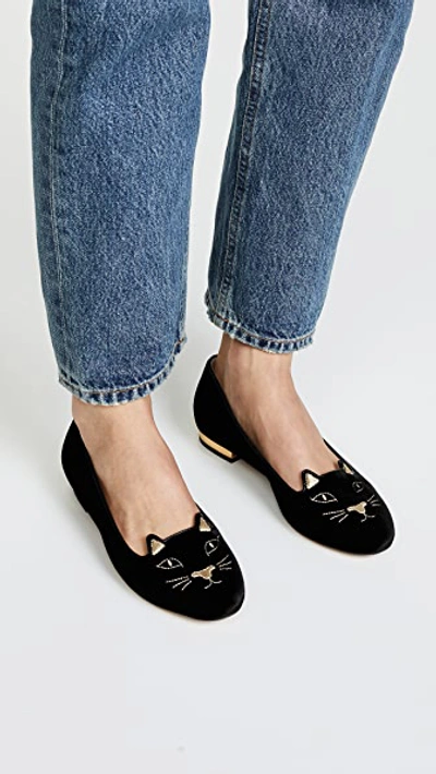 Shop Charlotte Olympia Kitty Flats In Black/gold