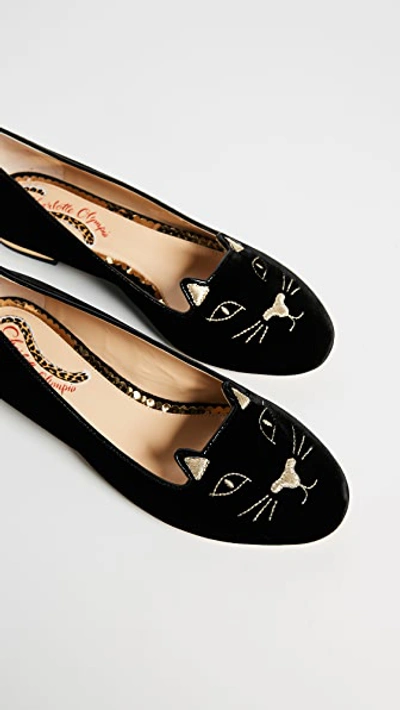 Shop Charlotte Olympia Kitty Flats In Black/gold