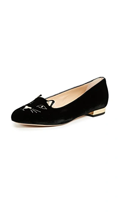 Shop Charlotte Olympia Kitty Flats In Black/gold