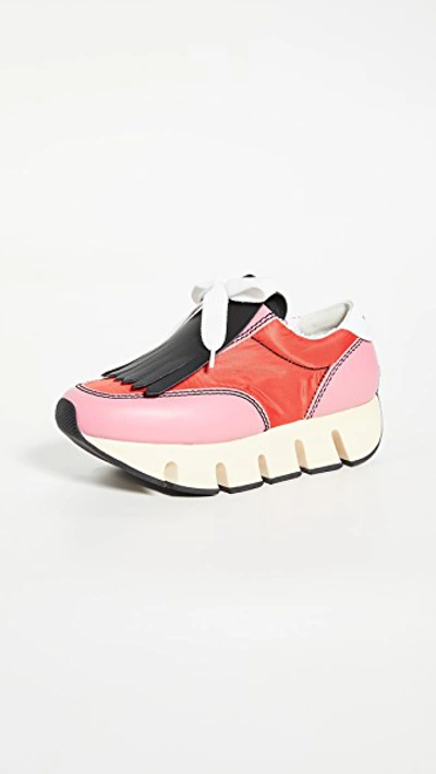 Shop Marni Platform Track Sole Sneakers In Red/lipstick